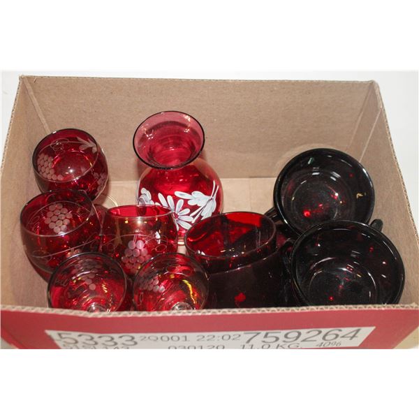 RUBY & CRANBERRY CUT TO CLEAR GLASS