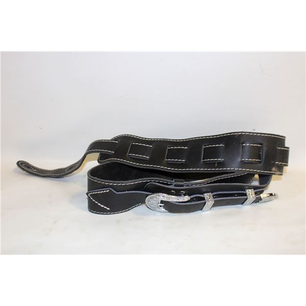 BLACK LEATHER WESTERN GUITAR STRAP-ESTATE