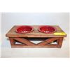 Image 1 : DUAL WOODEN DOG DISH C/W DOGHAUS
