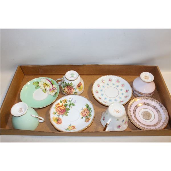 4 PAIRED BONE CHINA TEA CUPS + SAUCERS