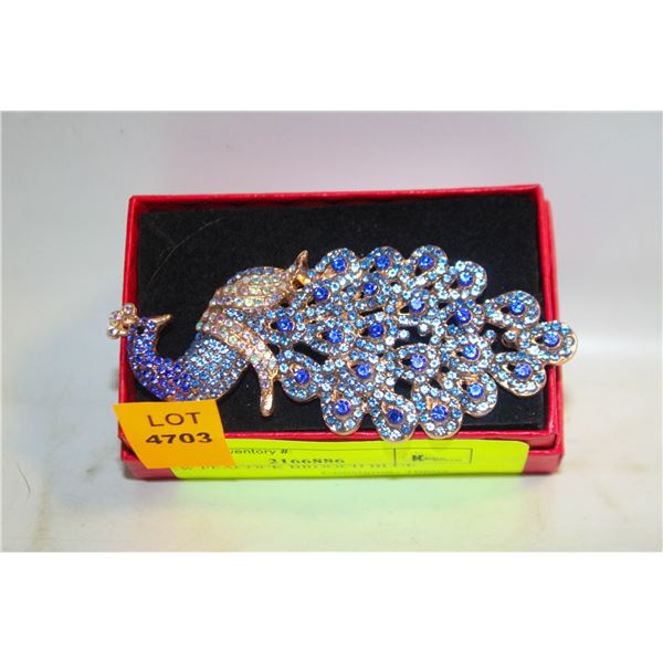 NEW PEACOCK BROOCH BLUE
