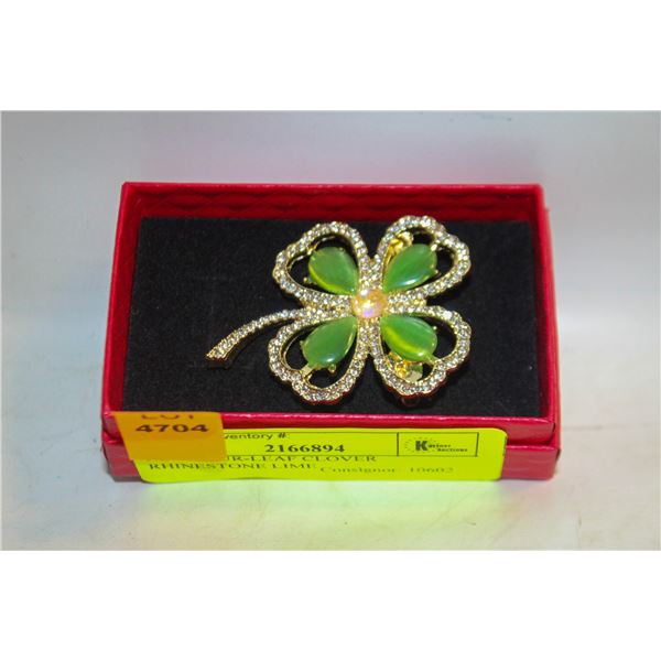 NEW FOUR-LEAF CLOVER RHINESTONE LIME