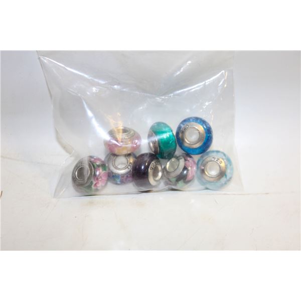 NEW 8 CHARM GLASS BEADS STAMPED 925 ALE
