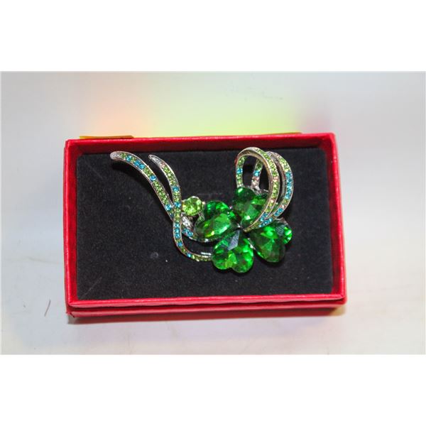 NEW LEAF CLOVER BROOCH, 2.24”X1.46”