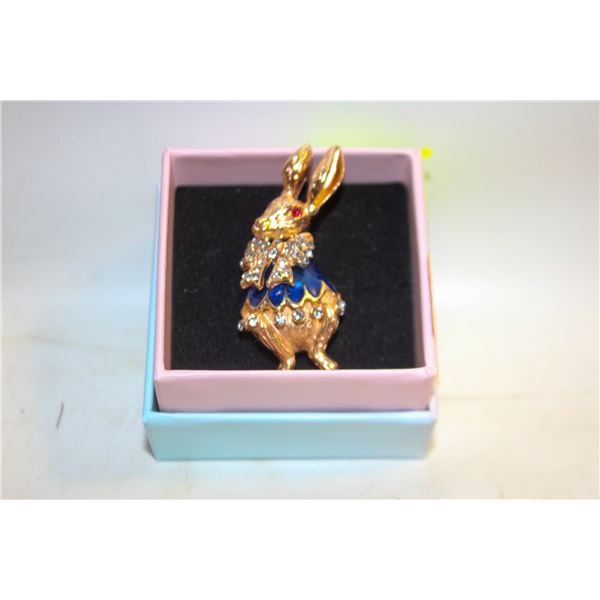 NEW GLAZED RHINESTONE RABBIT BROOCH
