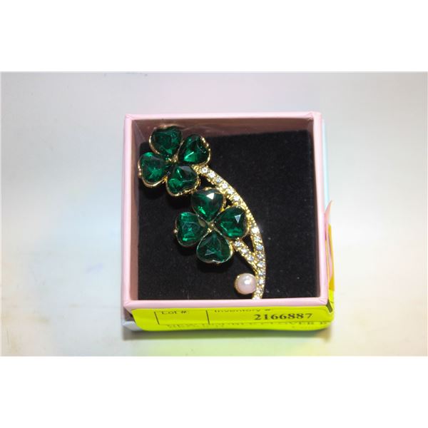 NEW DOUBLE CLOVER RHINESTONE BROOCH