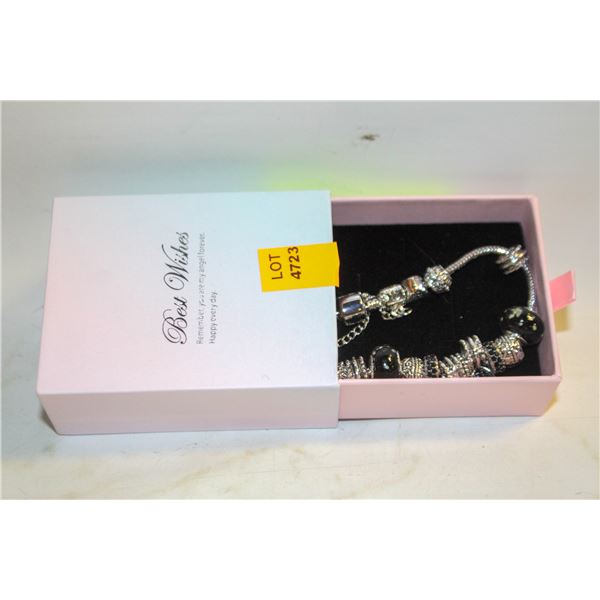 NEW BLACK & SILVER-TONED CHARM BRACELET