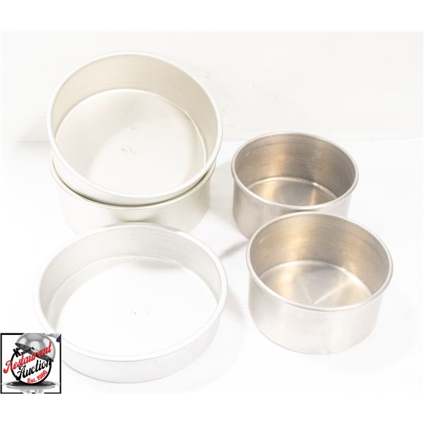 5 ASSORTED ALUMINUM CAKE PANS