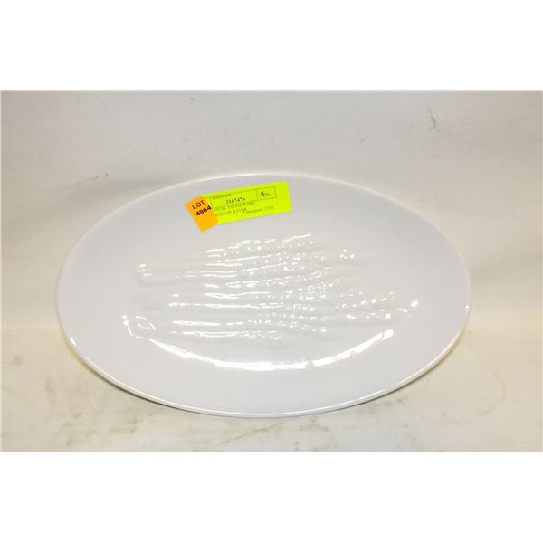 WHITE OVAL STONEWARE ASPARAGUS PLATTER