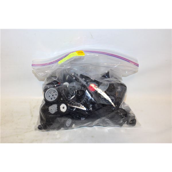 LEGO TIRES/RIMS/WHEELS/AXLES BAG LOT- 1.5 LBS