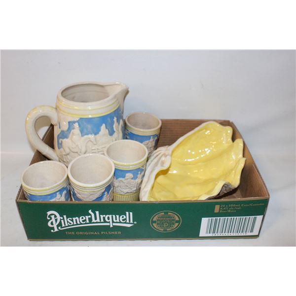 ATLANTIC MOLD SHELL DISH; VINTAGE PITCHER