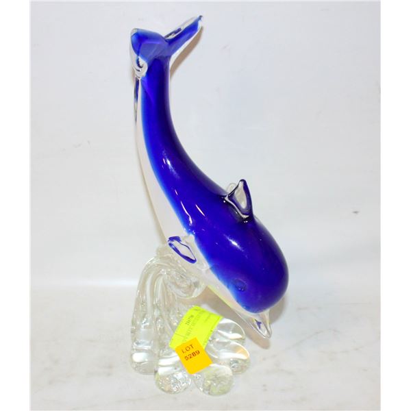 HEAVY BLUE ART GLASS DOLPHIN (10")