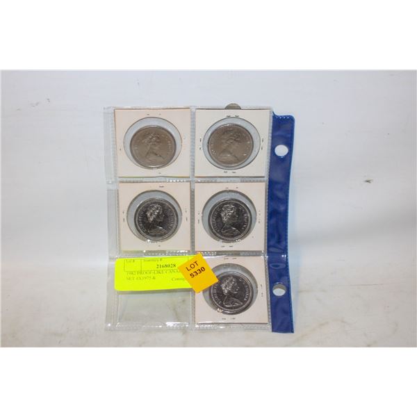 FOUR 1975 $1 COINS & ONE 1969 $1 COIN