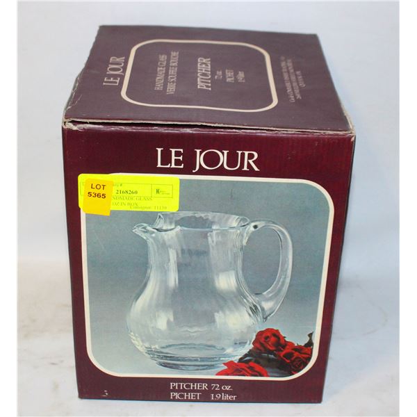 LE JOUR HANDMADE GLASS PITCHER 72 OZ IN BOX