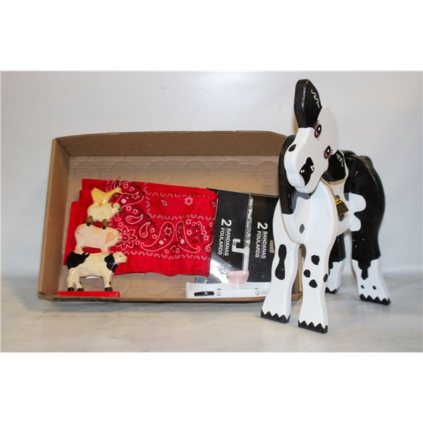 CERAMIC COW EYEGLASSES HOLDER, WOOD COWS