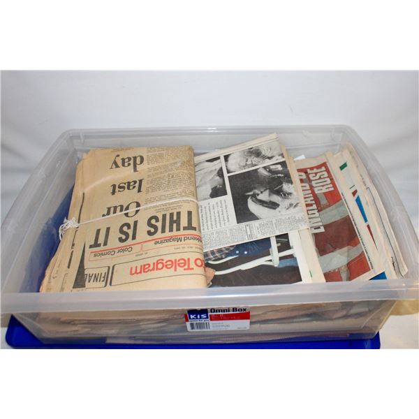 BIN OF VINTAGE NEWSPAPERS