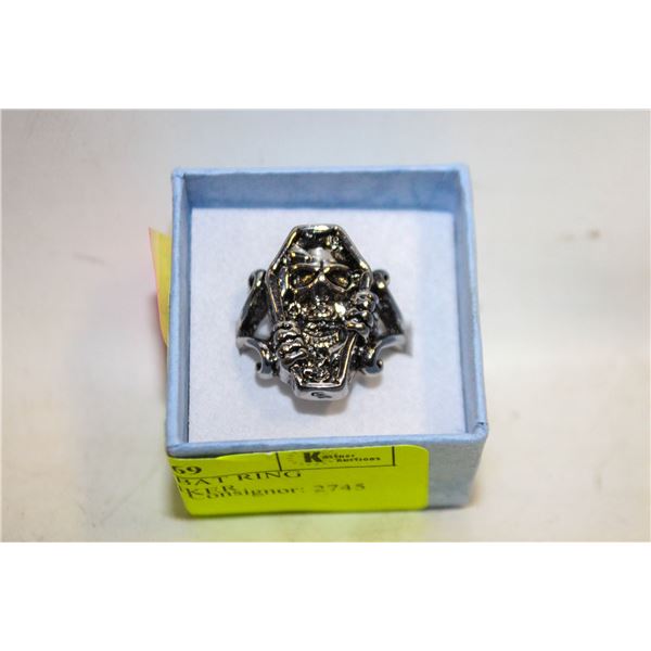 NEW MEN’S SKULL BAT RING VAMPIRE COFFIN BIKER