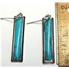 Image 1 : 14)  SILVER TONE ELONGATED FAUX TURQUOISE