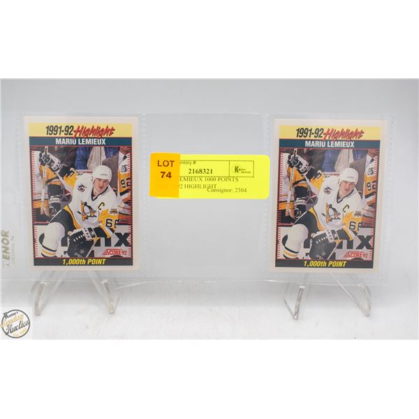 2 MARIO LEMIEUX 1000 POINTS SCORE 1992 HIGHLIGHT