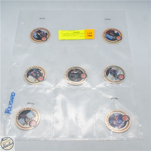 7 GRETZKY POGS THE GREAT ONE AWARDS ON BACK