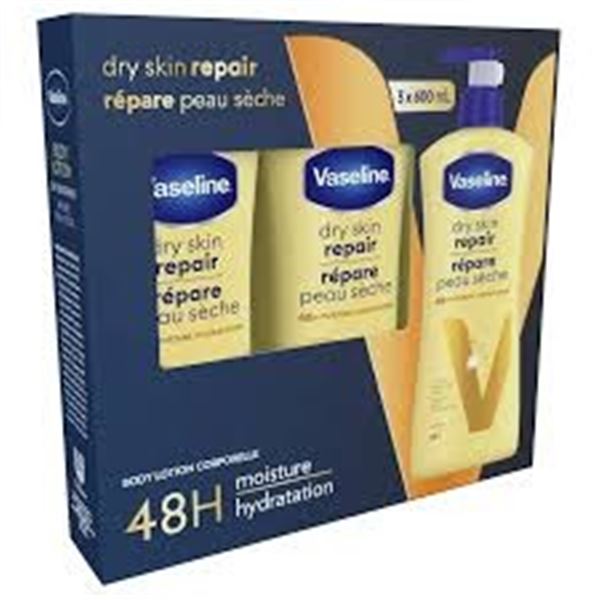 NEW W BOX 3 X 600ML VASELINE DRY SKIN REPAIR