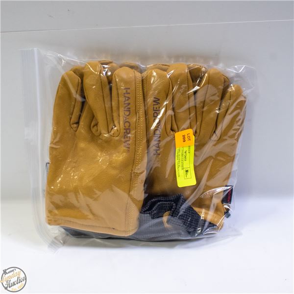 REPACKED 2 PAIRS LEATHER WINTER WORK GLOVES XL