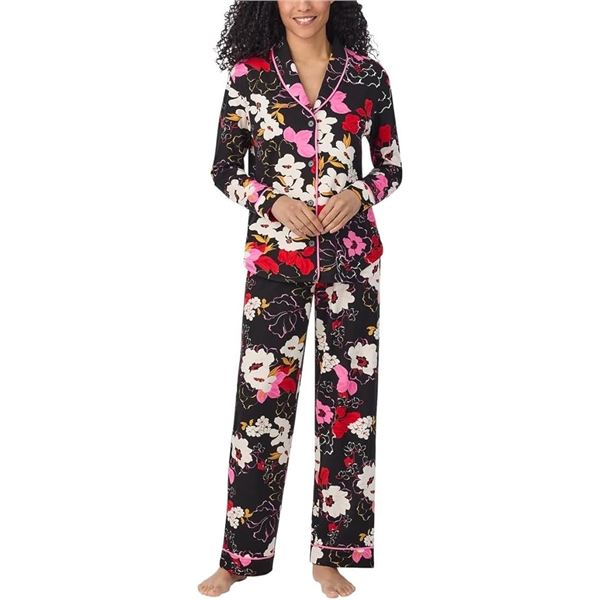 NEW ROOM SERVICE 2 PC PAJAMA SET BLACK FLORAL LRG