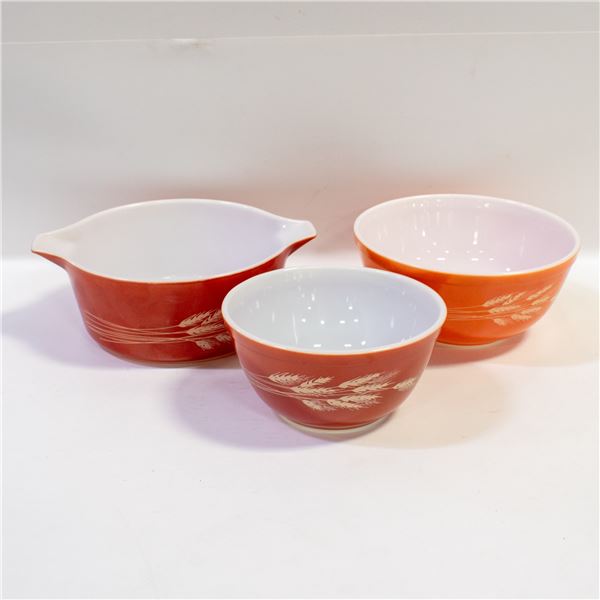 VINTAGE 3 PYREX BOWLS HARVEST WHEAT