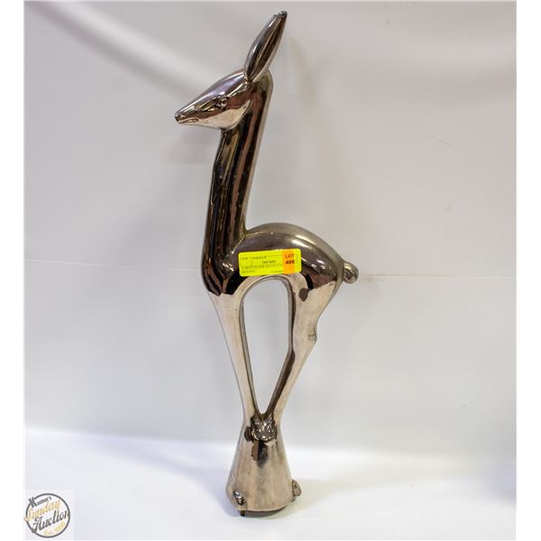 LARGE SILVER METAL GAZELLE STATUE/