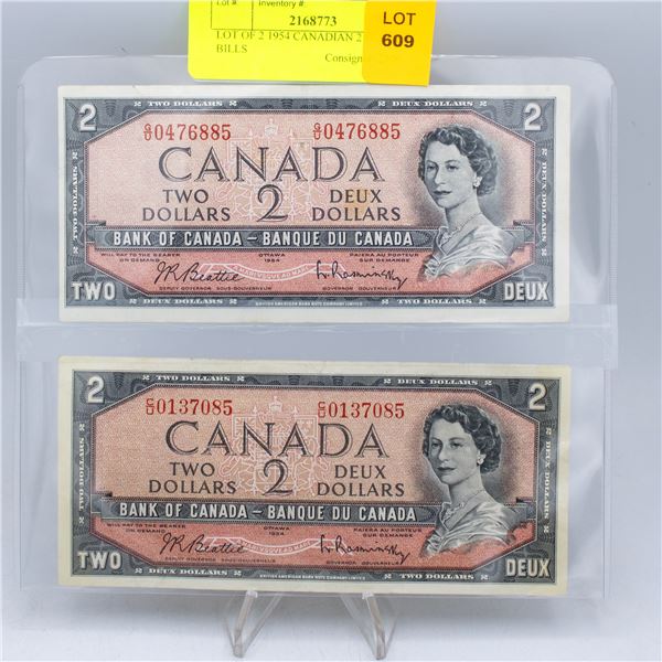 LOT OF 2 1954 CANADIAN 2 DOLLAR BILLS