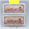 Image 2 : LOT OF 2 1954 CANADIAN 2 DOLLAR BILLS