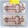 Image 1 : LOT OF 2 UNCIRCULATED CANADIAN 2 DOLLAR BILLS 1986