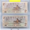 Image 2 : LOT OF 2 UNCIRCULATED CANADIAN 2 DOLLAR BILLS 1986