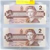 Image 1 : LOT OF 2 UNCIRCULATED CANADIAN 2 DOLLAR BILLS 1986