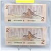 Image 2 : LOT OF 2 UNCIRCULATED CANADIAN 2 DOLLAR BILLS 1986