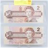 Image 1 : LOT OF 2 UNCIRCULATED CANADIAN 2 DOLLAR BILLS 1986