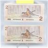 Image 2 : LOT OF 2 UNCIRCULATED CANADIAN 2 DOLLAR BILLS 1986