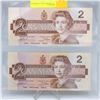 Image 1 : LOT OF 2 UNCIRCULATED CANADIAN 2 DOLLAR BILLS 1986