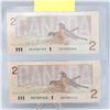 Image 2 : LOT OF 2 UNCIRCULATED CANADIAN 2 DOLLAR BILLS 1986