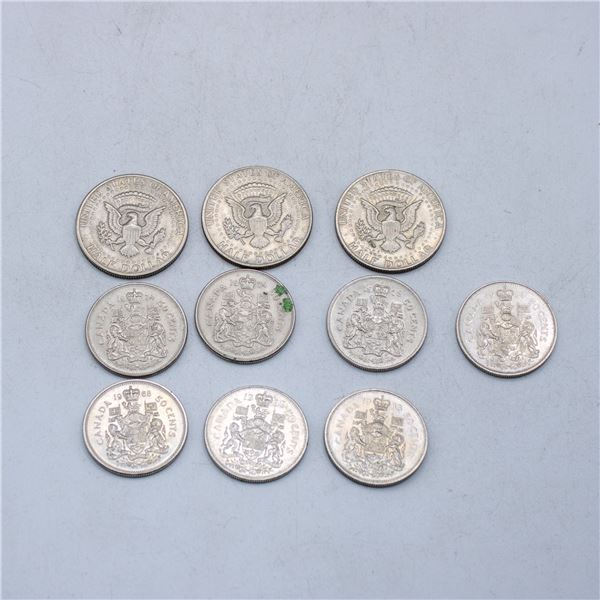 LOT OF 10 CANADIAN & US 50 CENT PIECES