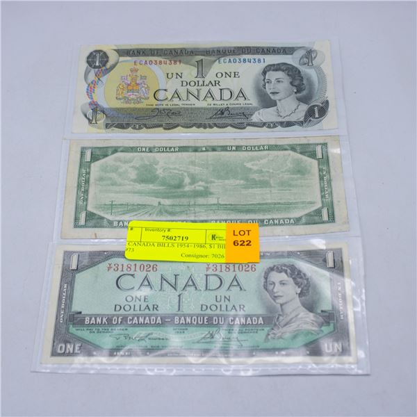 CANADA 1$BILLS X 3- 1973 X2 +1954