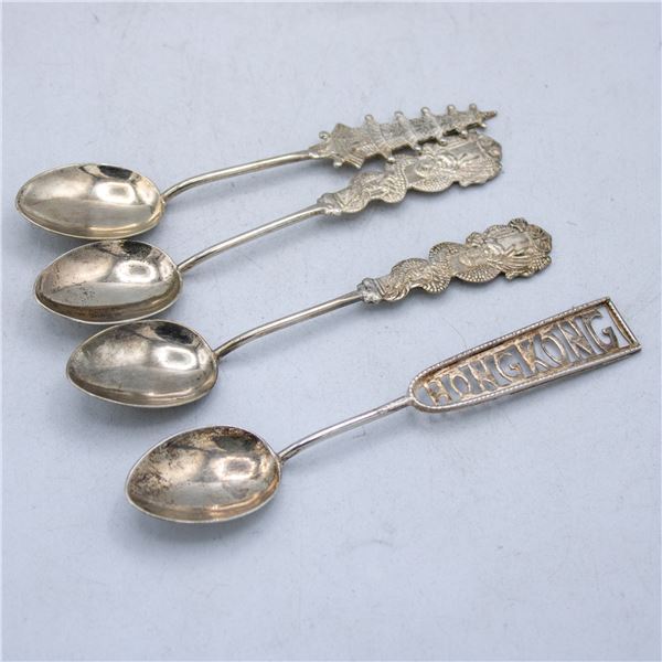 A LOT OF 4 SPOONS, MARKED SILVER