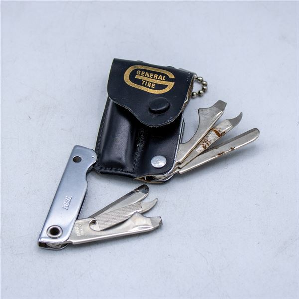 VINTAGE GENERAL TIRE KEYCHAIN 2 KNIFE SET IN