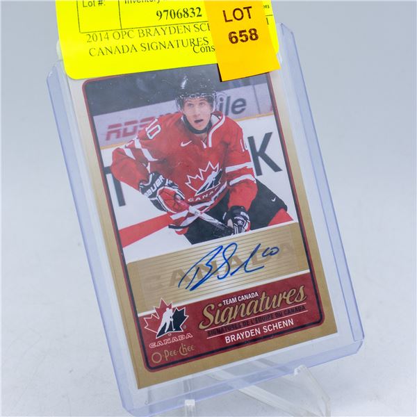 2014 OPC BRAYDEN SCHENN TEAM CANADA SIGNATURES