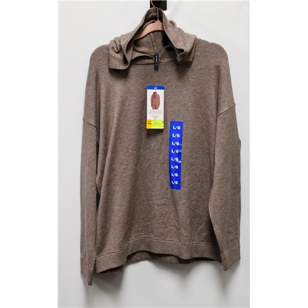 NEW LAZYPANTS BROWN HOODED TUNIC SWEATER SIZE LRG