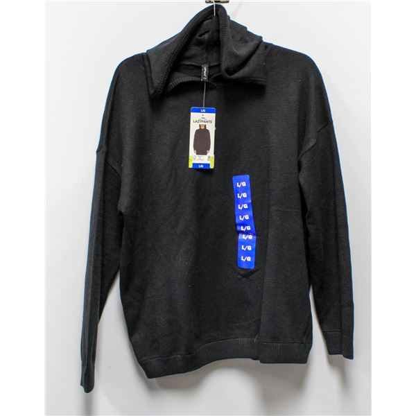 NEW LAZYPANTS BLACK HOODED TUNIC SWEATER SZ LRG