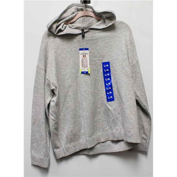 NEW LAZYPANTS GREY HOODED TUNIC SWEATER SZ LRG