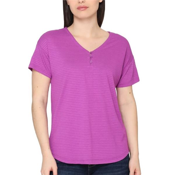 NEW TALBOTS STRIPED V NECK SHORT SLEEVE HENLEY TOP