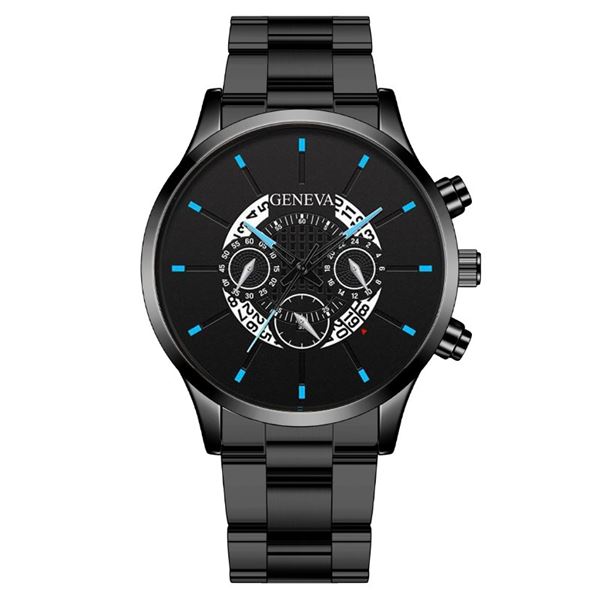 NEW GENEVA BLACK DIAL BLUE MARKERS LUXURY WATCH