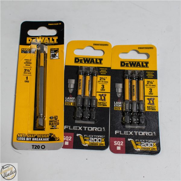 3 PACKS OF DEWALT IMPACT SCREWDRIVER BITS T20, SQ2